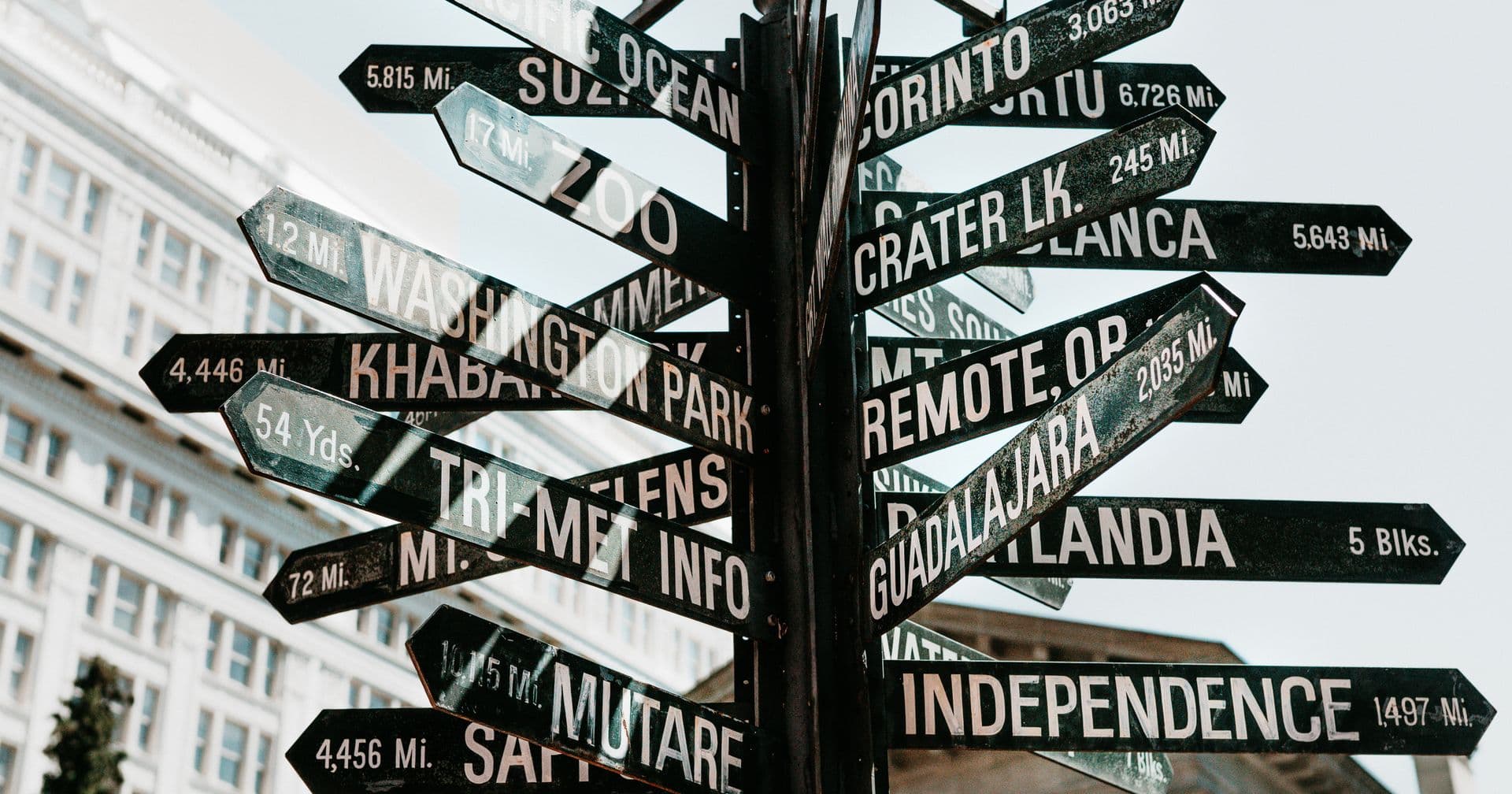 A signpost pointing in many outward directions — like outbound links leaving your site